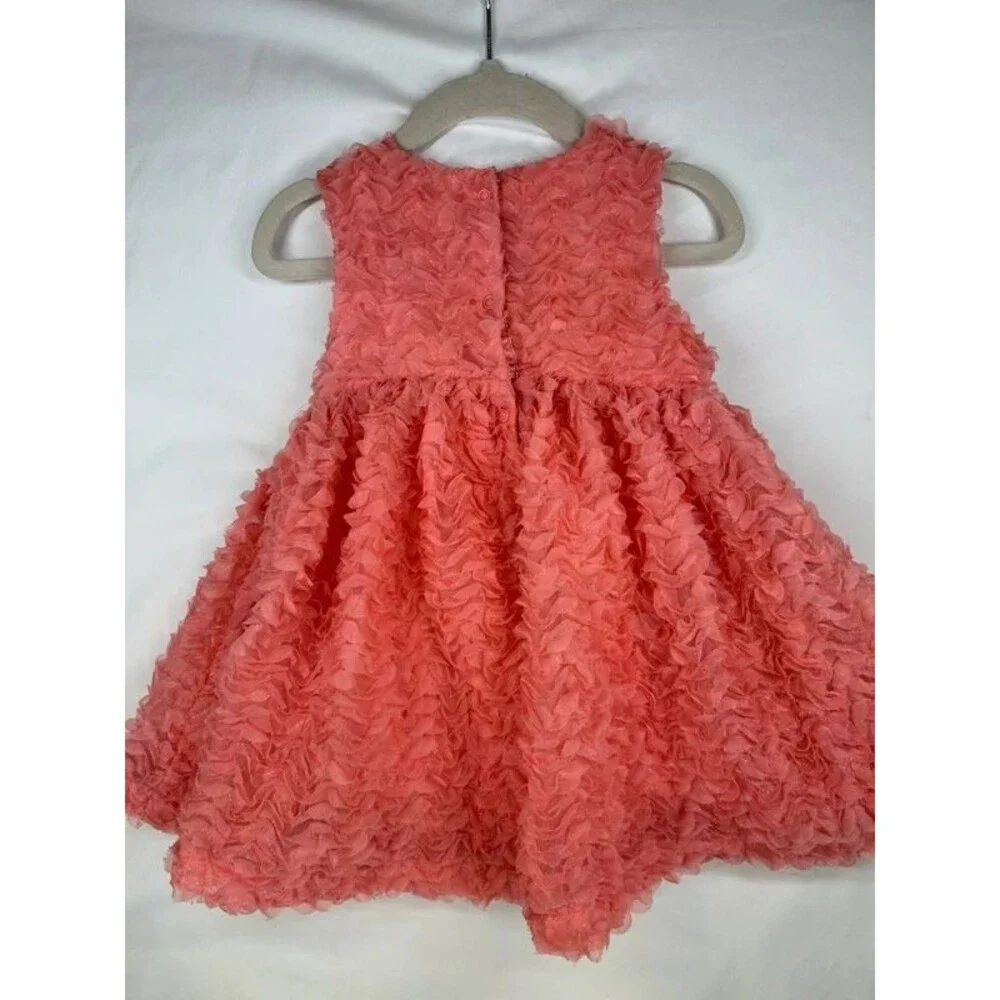 Cat & Jack 18M Girls Rosette Wavy Tulle Coral Pink Peach Party Cute Summer Dress